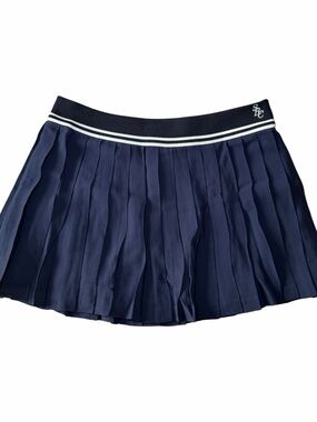 Sporty & Rich Abigail Pleated Mini Skirt Navy with Stripe Waistband - NWT